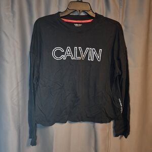 Calvin Klein Performance Black and Silver Athleisure Long Sleeve Crop Top